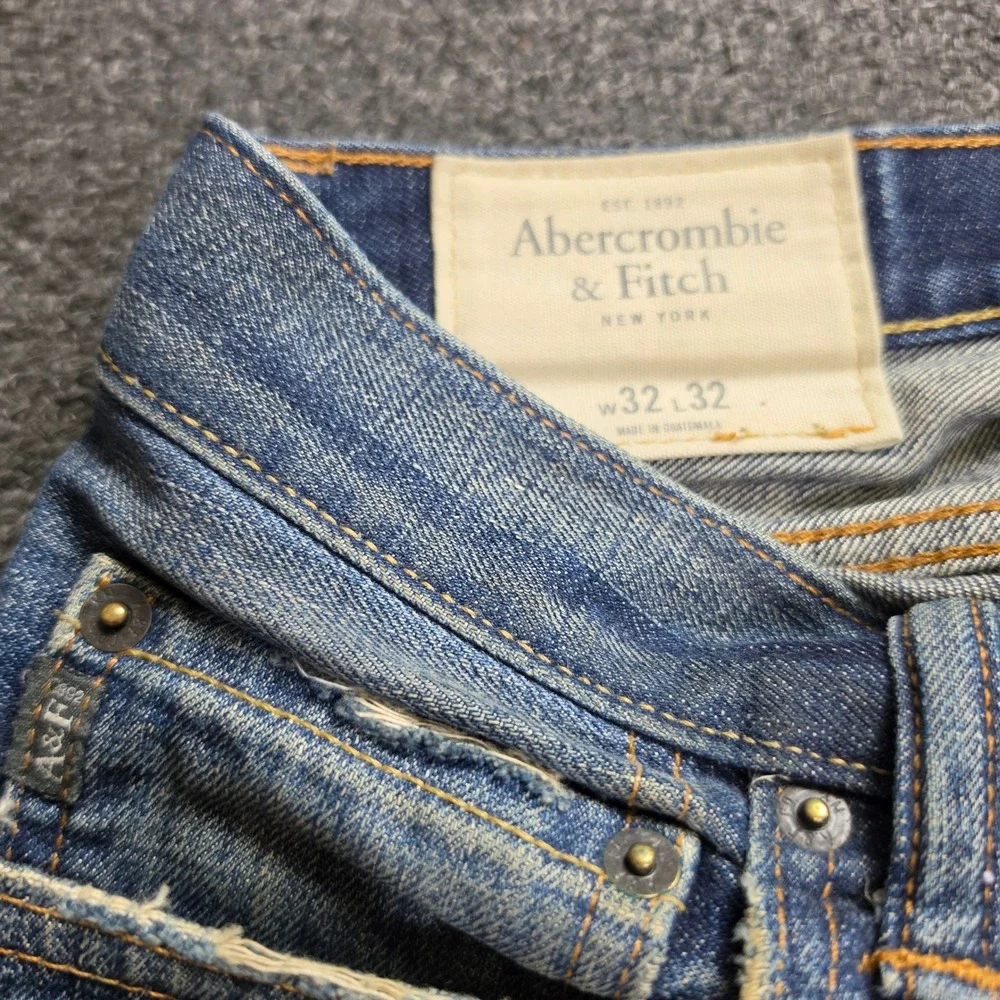 Abercrombie & Fitch Skinny Jeans Mens 32x32 Blue Denim Button Fly Distressed